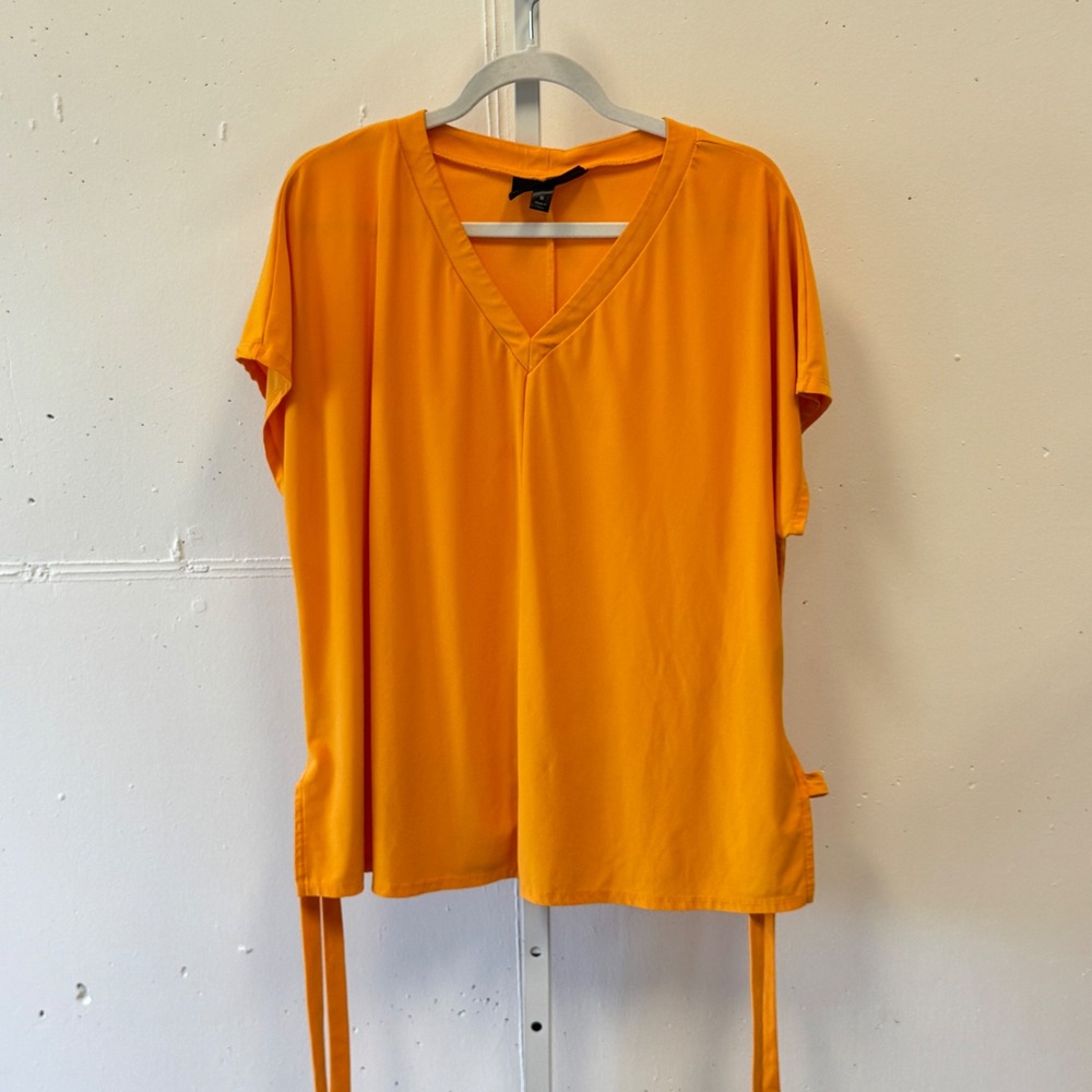 Antthony Design Studio Orange Yellow V-Neck Side Tie Boxy Oversized Top Blouse M